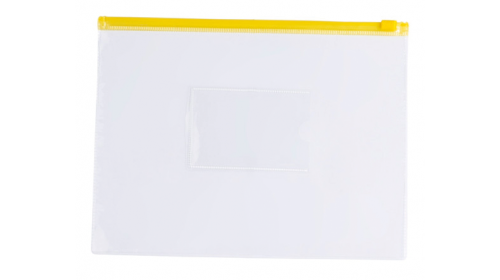 A5CWYW - Clear A5 Plastic Wallet with Yellow zip lock. Pack of 12
